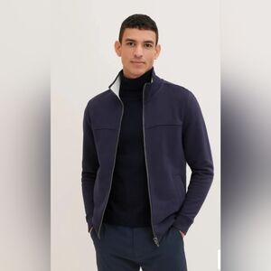 NWT Tom Tailor Navy Blue Cotton Full Zip Sweater Size Medium